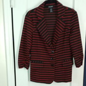 SOHO Apparel Ltd Women's Striped Blazer - Black and Red SZ L